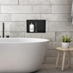 Duschnische 30x20 cm Schwarz aus Edelstahl Wandnische Duschablage LuxeBath