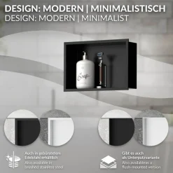 Duschnische 30x20 cm Schwarz aus Edelstahl Wandnische Duschablage LuxeBath