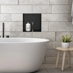 Duschnische 30x30 cm Schwarz aus Edelstahl Unterputz Rahmen Wandnische Duschablage LuxeBath
