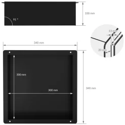 Duschnische 30x30 cm Schwarz aus Edelstahl Unterputz Rahmen Wandnische Duschablage LuxeBath