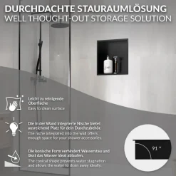 Duschnische 30x30 cm Schwarz aus Edelstahl Wandnische Duschablage LuxeBath