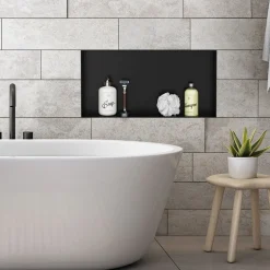 Duschnische 60x30 cm Schwarz aus Edelstahl Unterputz Rahmen Wandnische Duschablage LuxeBath