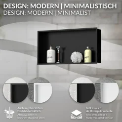 Duschnische 60x30 cm Schwarz aus Edelstahl Wandnische Duschablage LuxeBath