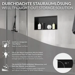 Duschnische 60x30 cm Schwarz aus Edelstahl Wandnische Duschablage LuxeBath