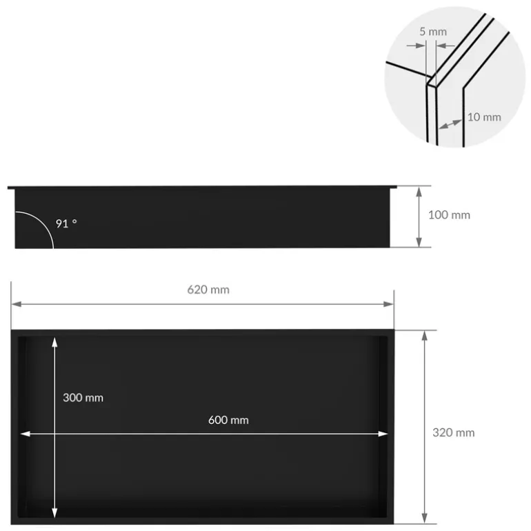 Duschnische 60x30 cm Schwarz aus Edelstahl Wandnische Duschablage LuxeBath
