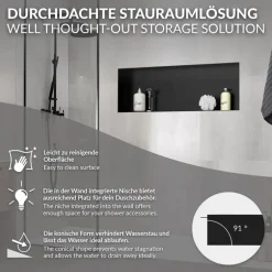 Duschnische 90x30 cm Schwarz aus Edelstahl Unterputz Rahmen Wandnische Duschablage LuxeBath