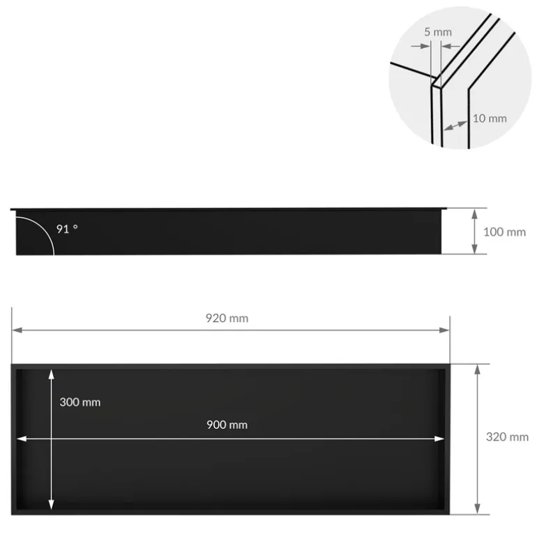Duschnische 90x30 cm Schwarz aus Edelstahl Wandnische Duschablage LuxeBath