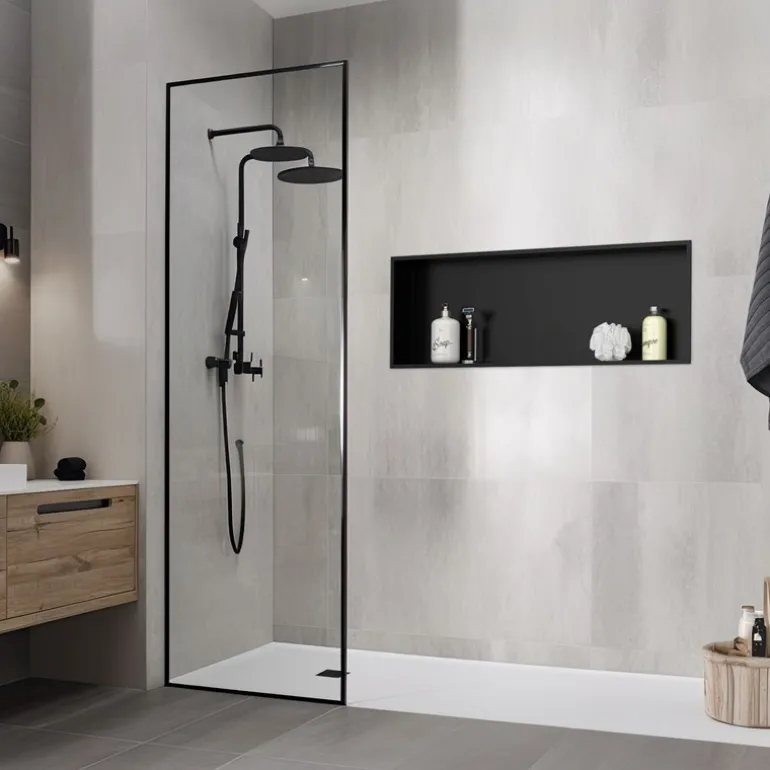 Duschnische 90x30 cm Schwarz aus Edelstahl Wandnische Duschablage LuxeBath