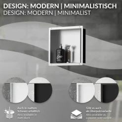 Duschnische 30x30 cm Silber aus Edelstahl Unterputz Rahmen Wandnische Duschablage LuxeBath