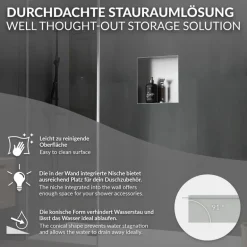 Duschnische 30x30 cm Silber aus Edelstahl Unterputz Rahmen Wandnische Duschablage LuxeBath