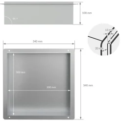 Duschnische 30x30 cm Silber aus Edelstahl Unterputz Rahmen Wandnische Duschablage LuxeBath