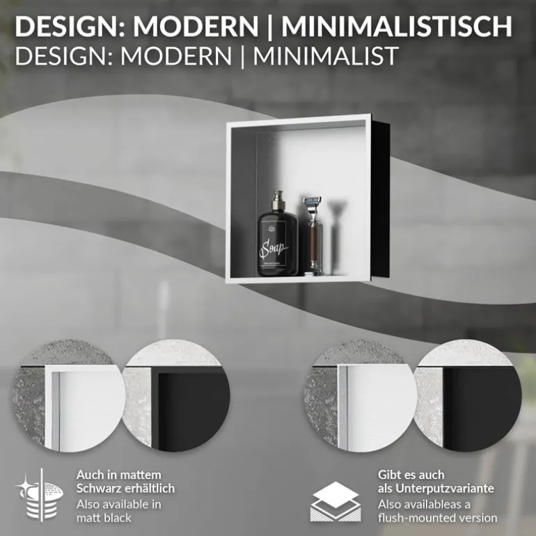 Duschnische 30x30 cm Silber aus Edelstahl Wandnische Duschablage LuxeBath