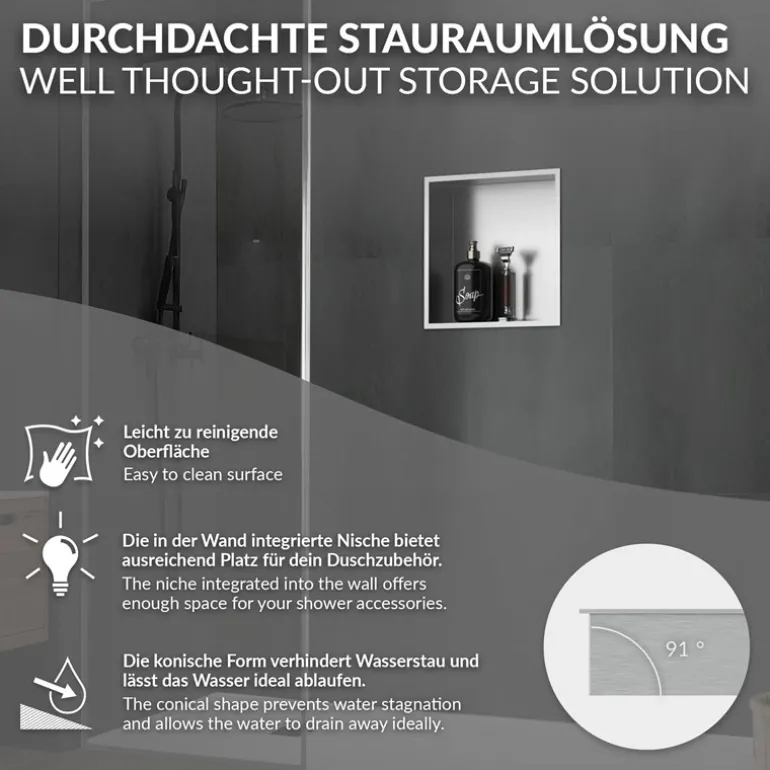 Duschnische 30x30 cm Silber aus Edelstahl Wandnische Duschablage LuxeBath