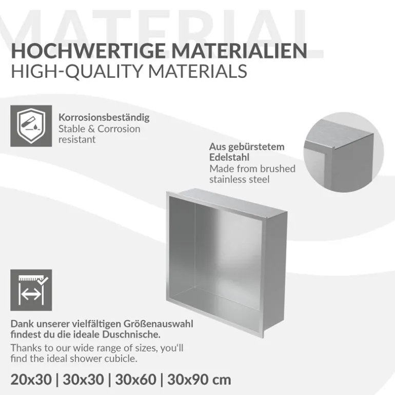 Duschnische 30x30 cm Silber aus Edelstahl Wandnische Duschablage LuxeBath