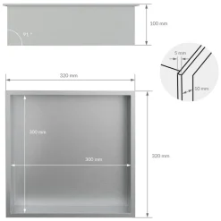 Duschnische 30x30 cm Silber aus Edelstahl Wandnische Duschablage LuxeBath