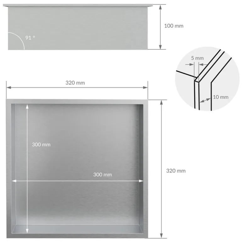Duschnische 30x30 cm Silber aus Edelstahl Wandnische Duschablage LuxeBath
