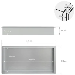 Duschnische 60x30 cm Silber aus Edelstahl Unterputz Rahmen Wandnische Duschablage LuxeBath
