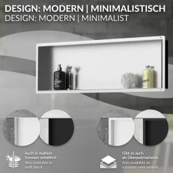 Duschnische 90x30 cm Silber aus Edelstahl Unterputz Rahmen Wandnische Duschablage LuxeBath