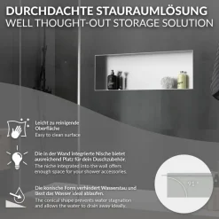 Duschnische 90x30 cm Silber aus Edelstahl Unterputz Rahmen Wandnische Duschablage LuxeBath
