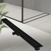 Edelstahl Duschrinne befliesbar 100 cm und Siphon Komplettset Schwarz flach LuxeBath