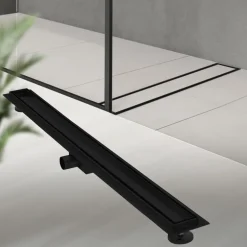 Edelstahl Duschrinne befliesbar 100 cm und Siphon Komplettset Schwarz flach LuxeBath