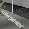 Edelstahl Duschrinne befliesbar 100 cm und Siphon Komplettset Silber flach LuxeBath