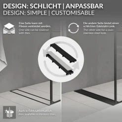 Edelstahl Duschrinne befliesbar 50 cm und Siphon Komplettset Schwarz flach LuxeBath