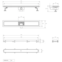 Edelstahl Duschrinne befliesbar 50 cm und Siphon Komplettset Silber flach LuxeBath