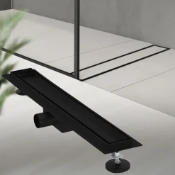Edelstahl Duschrinne befliesbar 60 cm und Siphon Komplettset Schwarz flach LuxeBath