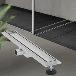 Edelstahl Duschrinne befliesbar 60 cm und Siphon Komplettset Silber flach LuxeBath