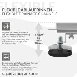 Edelstahl Duschrinne befliesbar 70 cm und Siphon Komplettset Silber flach LuxeBath
