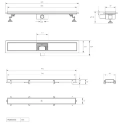 Edelstahl Duschrinne befliesbar 80 cm und Siphon Komplettset Schwarz flach LuxeBath
