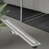 Edelstahl Duschrinne befliesbar 90 cm und Siphon Komplettset Silber flach LuxeBath