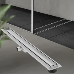 Edelstahl Duschrinne befliesbar 90 cm und Siphon Komplettset Silber flach LuxeBath