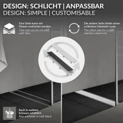 Edelstahl Duschrinne befliesbar 90 cm und Siphon Komplettset Silber flach LuxeBath