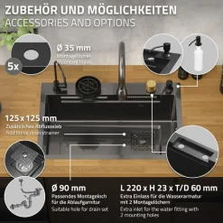 Einbauspüle mit Wasserhahn Komplett Set 8-teilig Anthrazit 68x46 cm aus Edelstahl ML-Design