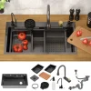 Einbauspüle mit Wasserhahn Komplett Set 8-teilig Anthrazit 80x46 cm aus Edelstahl ML-Design