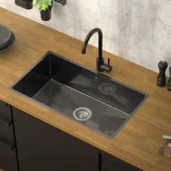 Einbauspüle 70x40 cm Anthrazit mit Ablaufgarnitur und Überlauf aus Edelstahl ML-Design