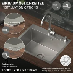 Einbauspüle 55x45 cm Silber mit Ablaufgarnitur und Seifenspender Küchenspüle aus Edelstahl ML-Design