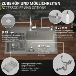 Einbauspüle 68x45 cm Silber mit Ablaufgarnitur und Seifenspender Küchenspüle aus Edelstahl ML-Design