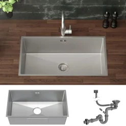 Einbauspüle 70x40 cm Silber mit Ablaufgarnitur und Überlauf aus Edelstahl ML-Design