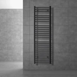 Elektrischer Badheizkörper mit Heizstab 1200W 400x1500 mm Anthrazit gerade Seitenanschluss & Thermostat LuxeBath