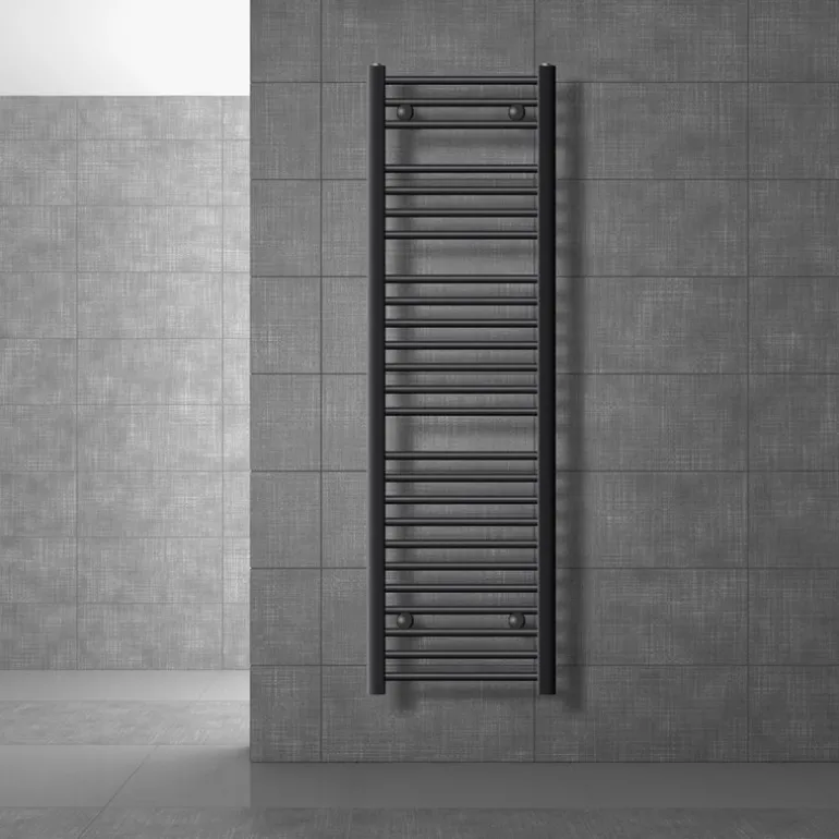 Elektrischer Badheizkörper mit Heizstab 1200W 400x1500 mm Anthrazit gerade Seitenanschluss & Thermostat LuxeBath