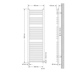 Elektrischer Badheizkörper mit Heizstab 1200W 400x1500 mm Weiß gebogen mit Seitenanschluss & Thermostat Digitalanzeige LuxeBath