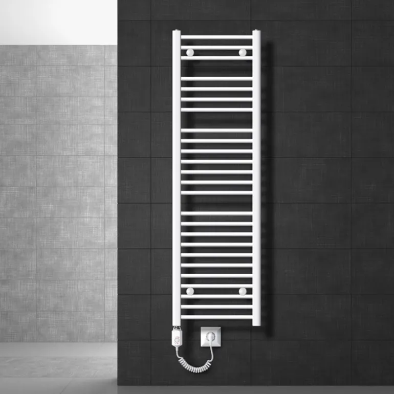Elektrischer Badheizkörper mit Heizstab 1200W 400x1500 mm Weiß gebogen mit Seitenanschluss LuxeBath