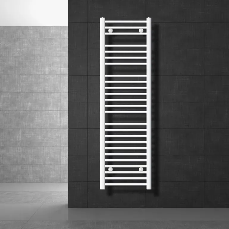 Elektrischer Badheizkörper mit Heizstab 1200W 400x1500 mm Weiß gerade mit Seitenanschluss & Thermostat Digitalanzeige LuxeBath