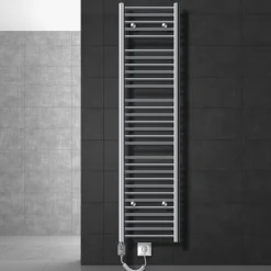 Elektrischer Badheizkörper mit Heizstab 1200W 400x1800 mm Chrome gebogen Seitenanschluss & Thermostat LuxeBath