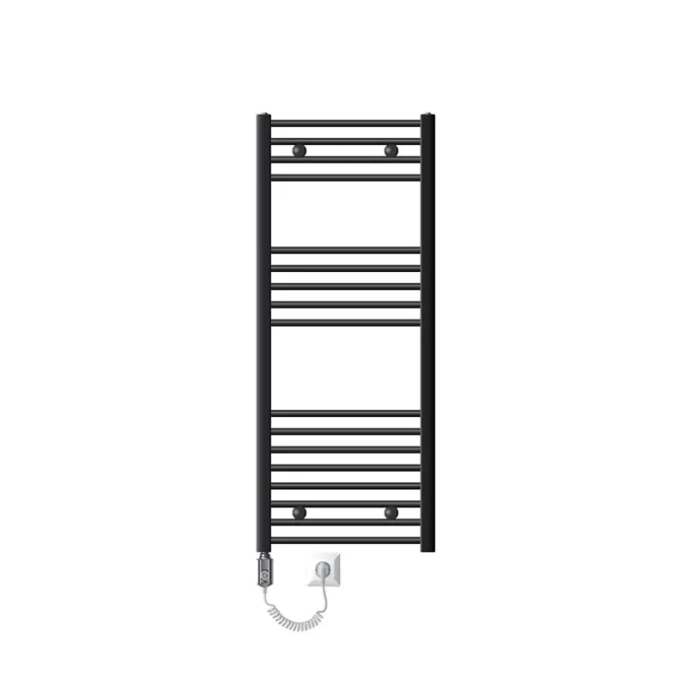 Elektrischer Badheizkörper mit Heizstab 1200W 500x1200 mm Anthrazit gebogen Seitenanschluss & Thermostat Digitalanzeige LuxeBath