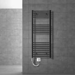 Elektrischer Badheizkörper mit Heizstab 1200W 500x1200 mm Anthrazit gerade mit Seitenanschluss LuxeBath