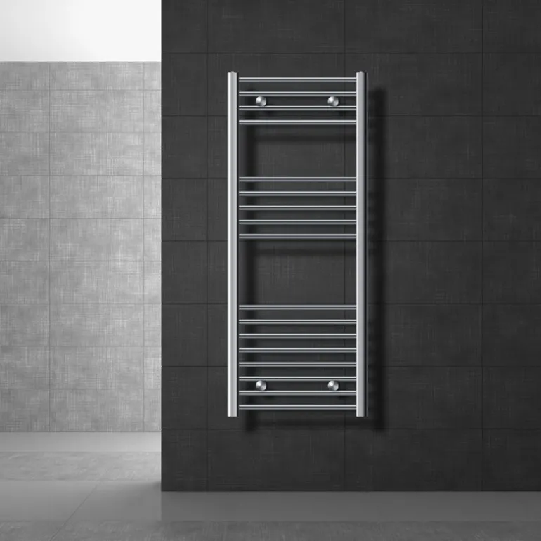 Elektrischer Badheizkörper mit Heizstab 1200W 500x1200 mm Chrome gebogen Seitenanschluss & Thermostat LuxeBath